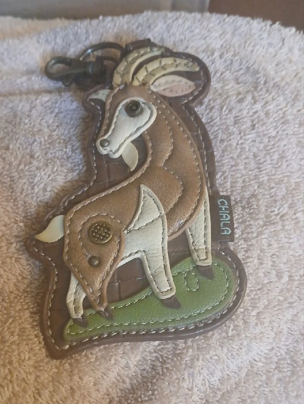 Chala Handbags Goat Key Fob, which also functions as a small coin purse.